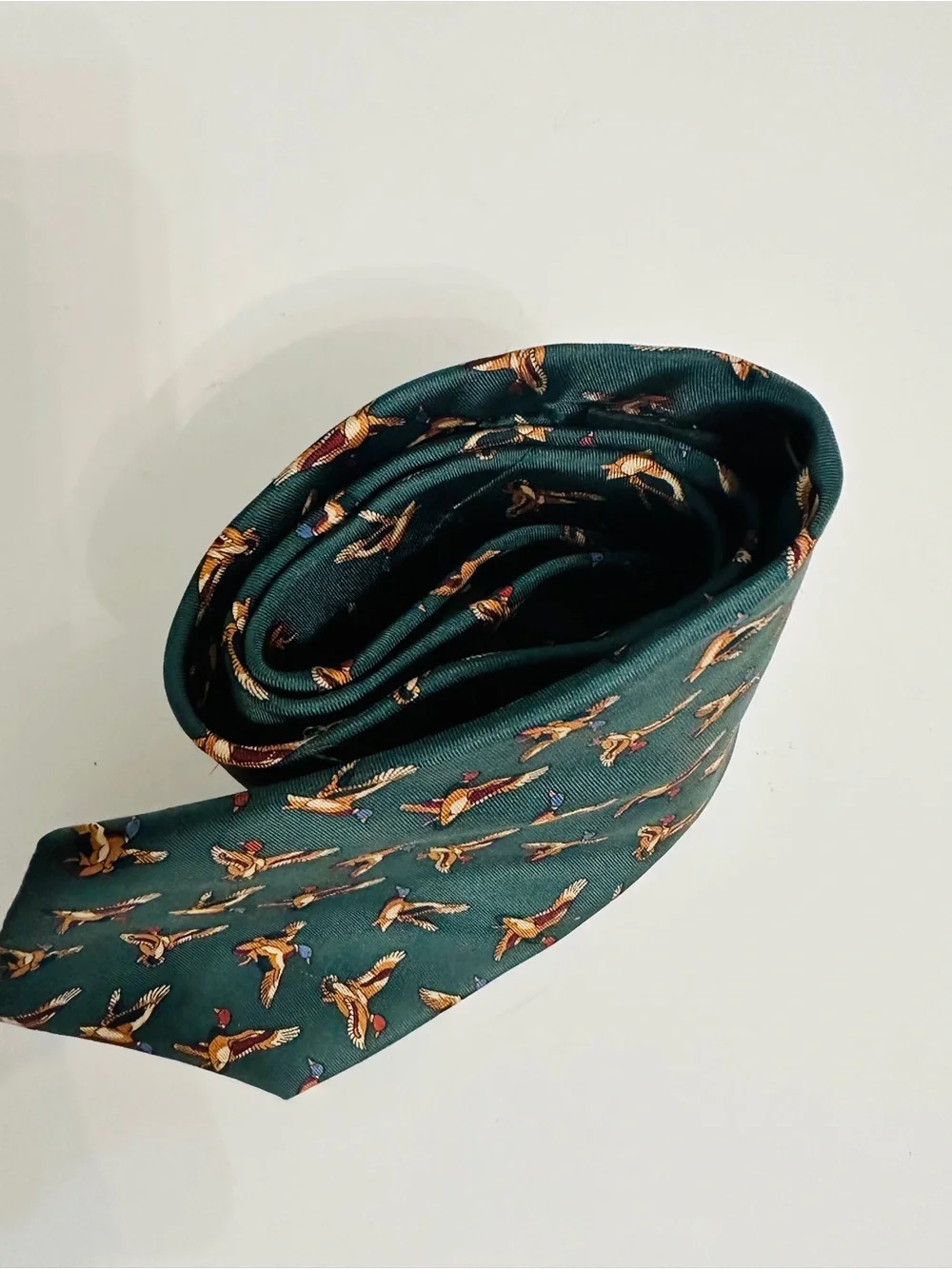 Fox&Chave 100%Silk Mallard Duck Hunting Tie Green Made in England